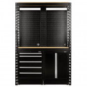 BUNKER® 15 Piece Modular Storage Combo 2 Tier Racking with Hardwood Shelving, Pegboards and Floor Cabinets, 1500mm