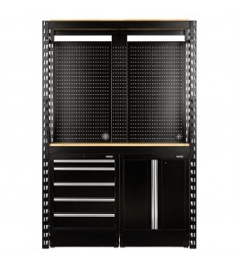 BUNKER® 15 Piece Modular Storage Combo 2 Tier Racking with Hardwood Shelving, Pegboards and Floor Cabinets, 1500mm