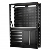 BUNKER® 15 Piece Modular Storage Combo 2 Tier Racking with Stainless Steel Shelving, Pegboards and Floor Cabinets, 1500mm