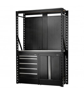 BUNKER® 15 Piece Modular Storage Combo 2 Tier Racking with Stainless Steel Shelving, Pegboards and Floor Cabinets, 1500mm