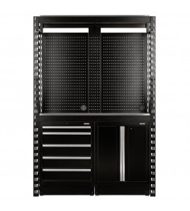 BUNKER® 15 Piece Modular Storage Combo 2 Tier Racking with Stainless Steel Shelving, Pegboards and Floor Cabinets, 1500mm