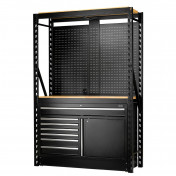 BUNKER® 14 Piece Modular Storage Combo 2 Tier Racking with Hardwood Shelving, Pegboards and Floor Cabinet, 1500mm