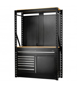 BUNKER® 14 Piece Modular Storage Combo 2 Tier Racking with Hardwood Shelving, Pegboards and Floor Cabinet, 1500mm