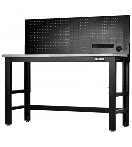 BUNKER® Workbench with Stainless Steel Worktop and Power Pegboard, 1550mm