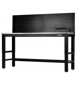 BUNKER® Workbench with Stainless Steel Worktop and Power Pegboard, 1830mm