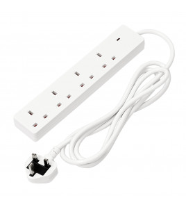 4 Way White Extension Lead, 2m