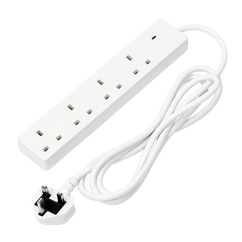 4 Way White Extension Lead, 2m