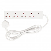4 Way White Extension Lead, 2m