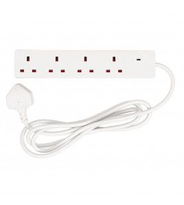 4 Way White Extension Lead, 2m