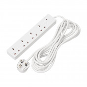 4 Way White Extension Lead, 5m