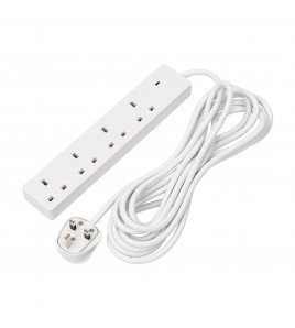 4 Way White Extension Lead, 5m