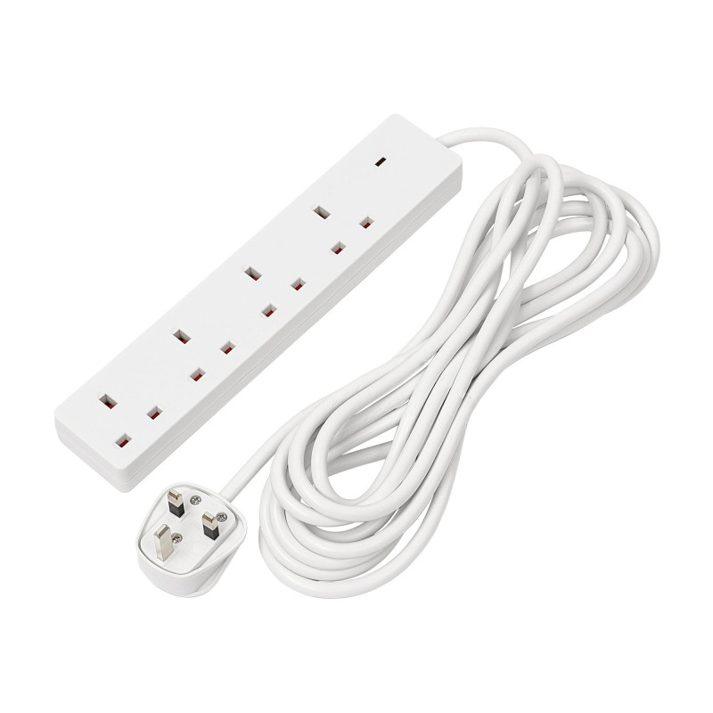 4 Way White Extension Lead, 5m