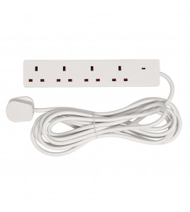4 Way White Extension Lead, 5m