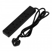 4 Way Black Extension Lead, 2m