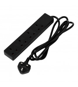 4 Way Black Extension Lead, 2m