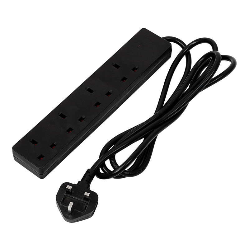 4 Way Black Extension Lead, 2m