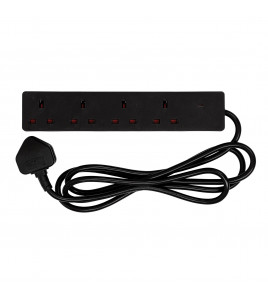 4 Way Black Extension Lead, 2m