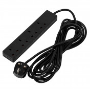 4 Way Black Extension Lead, 5m
