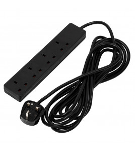 4 Way Black Extension Lead, 5m