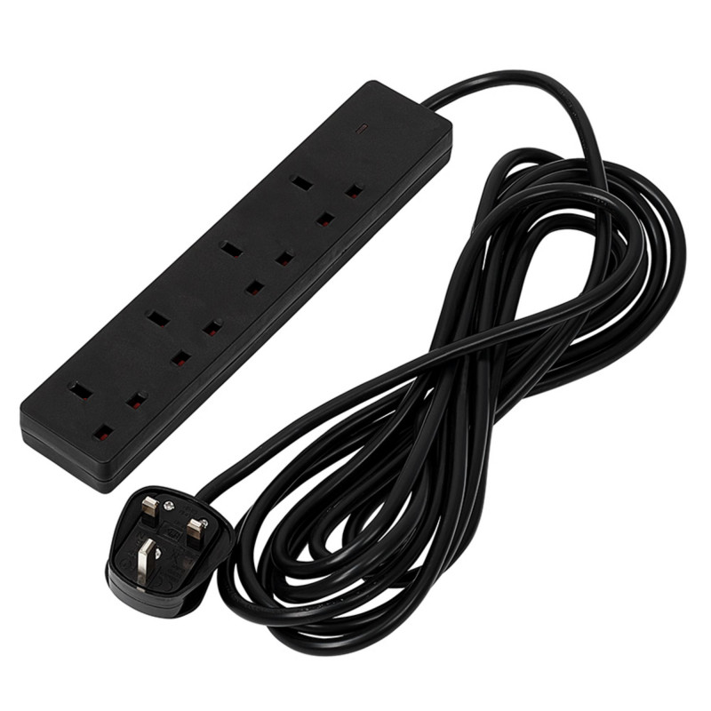 4 Way Black Extension Lead, 5m