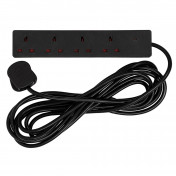4 Way Black Extension Lead, 5m