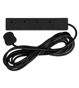 4 Way Black Extension Lead, 5m