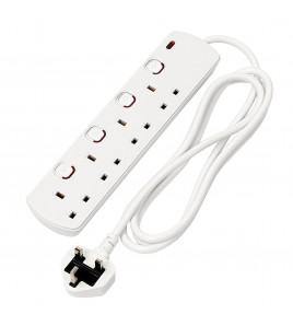 4 Way White Switch Protected Extension Lead, 2m