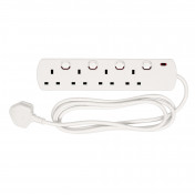 4 Way White Switch Protected Extension Lead, 2m