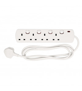 4 Way White Switch Protected Extension Lead, 2m