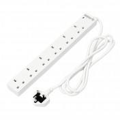 6 Way White Extension Lead, 2m