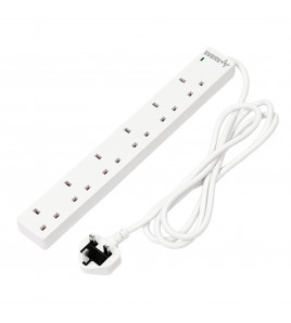 6 Way White Extension Lead, 2m