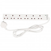6 Way White Extension Lead, 2m