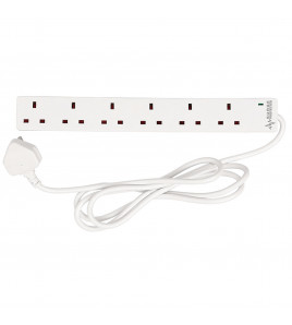 6 Way White Extension Lead, 2m