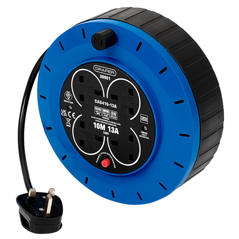 230V 13A 4 Socket Cassette Reel, 10m