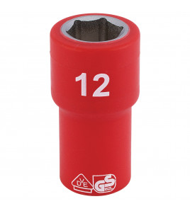 Draper Expert Fully Insulated VDE Socket, 1/4 Sq. Dr., 12mm