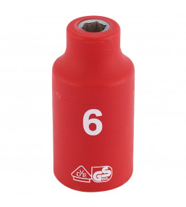 Draper Expert Fully Insulated VDE Socket, 3/8 Sq. Dr., 6mm