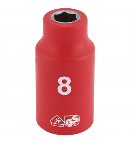 Fully Insulated VDE Socket, 3/8 Sq. Dr., 8mm
