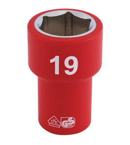 Draper Expert Fully Insulated VDE Socket, 3/8 Sq. Dr., 19mm