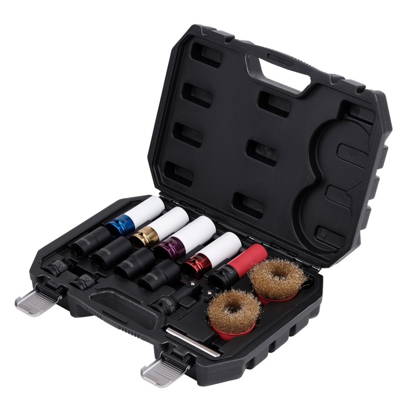 Wheel Nut Socket and Nut and Bolt Extractor Set, 1/2 Sq. Dr., 6-Point (16 Piece)