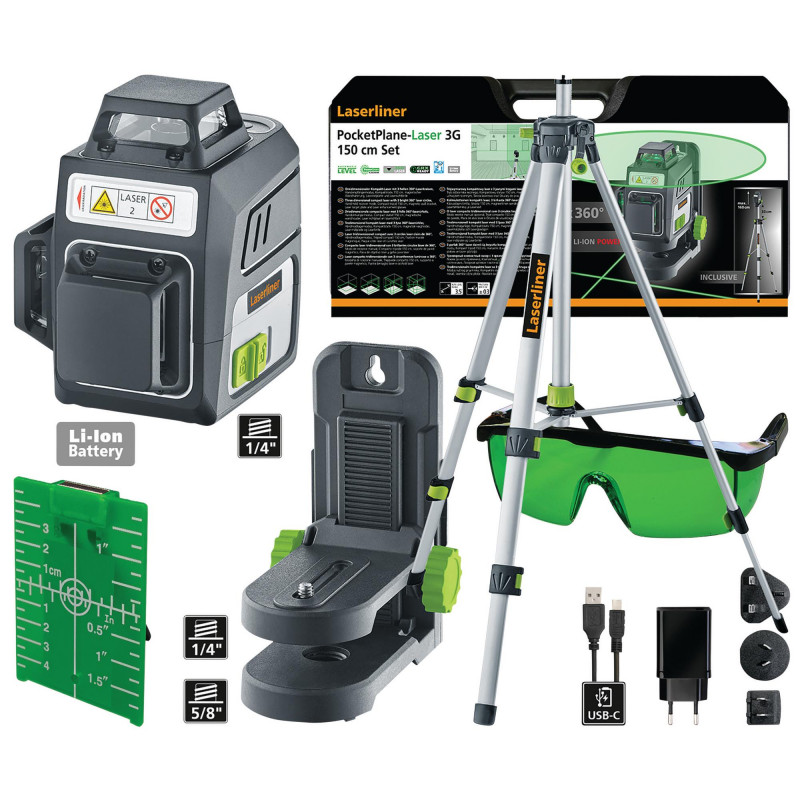 Laserliner 036.703A PocketPlane-Laser 3G Set Three-Dimensional Laser, 150cm