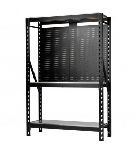 BUNKER 17 Piece Modular 3 Tier Racking with Stainless Steel Shelving and Pegboards, 1500mm