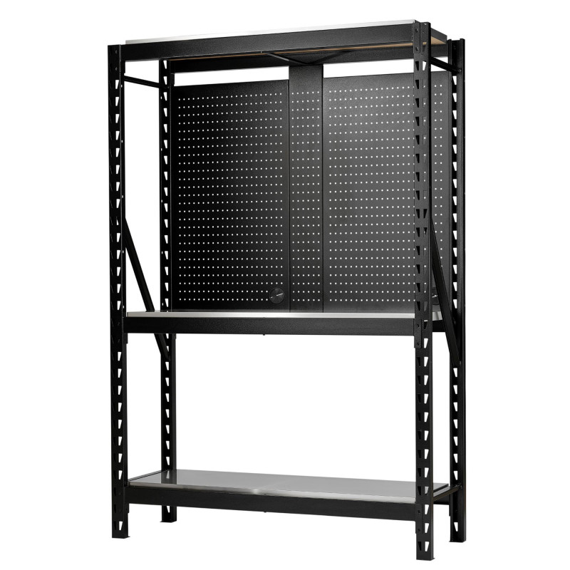 BUNKER 17 Piece Modular 3 Tier Racking with Stainless Steel Shelving and Pegboards, 1500mm