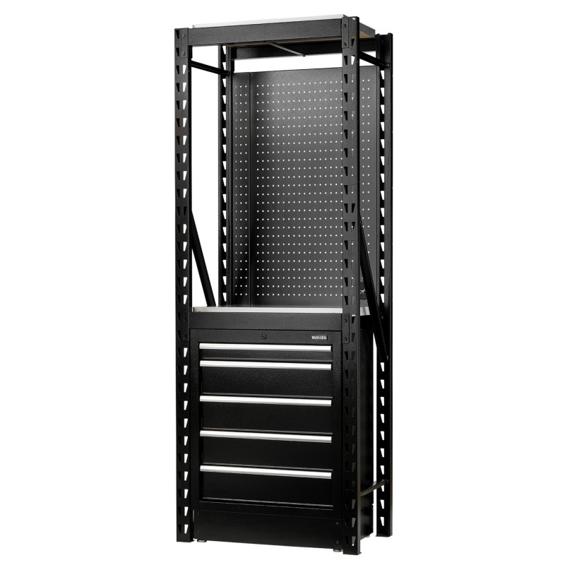 BUNKER 13 Piece Modular Storage Combo 2 Tier Racking with Stainless Steel Shelving, Pegboard and Floor Cabinet, 750mm