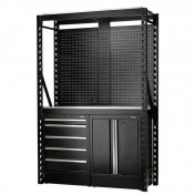 BUNKER 15 Piece Modular Storage Combo 2 Tier Racking with Stainless Steel Shelving, Pegboards and Floor Cabinets, 1500mm