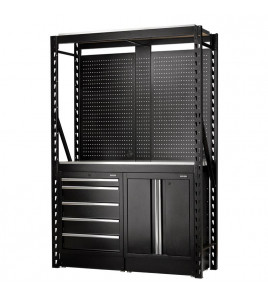 BUNKER 15 Piece Modular Storage Combo 2 Tier Racking with Stainless Steel Shelving, Pegboards and Floor Cabinets, 1500mm