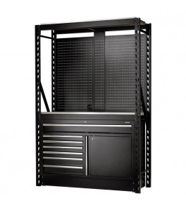 BUNKER 14 Piece Modular Storage Combo 2 Tier Racking with Stainless Steel Shelving, Pegboards and Floor Cabinet, 1500mm