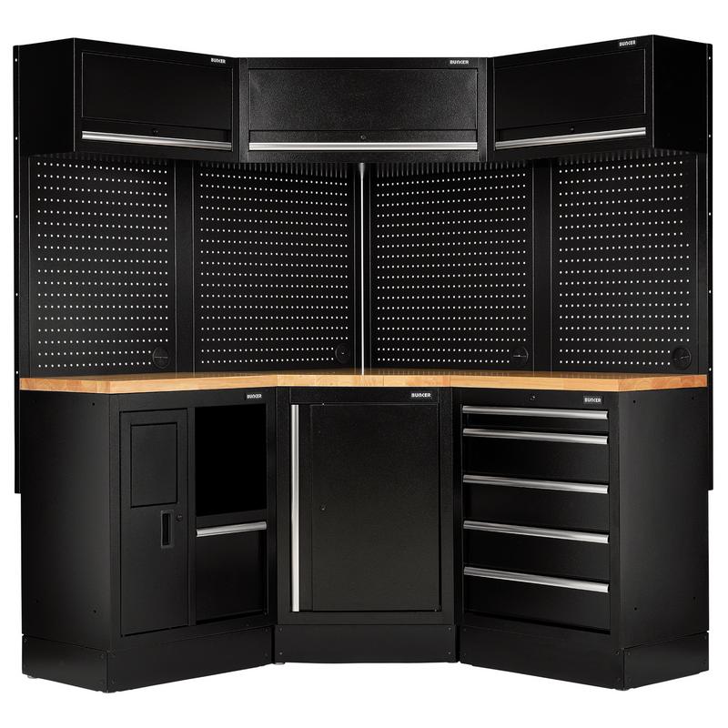 BUNKER 18 Piece Modular Storage Corner Combo with Hardwood Worktop, 3454mm