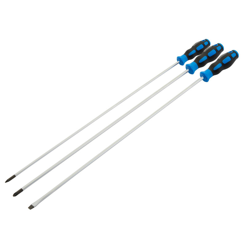 Extra Long Reach Soft Grip Screwdriver Set, 450mm (3 Piece)
