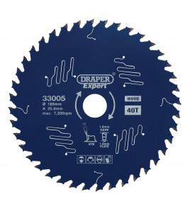 Draper Expert TCT Circular Saw Blade for Wood with PTFE Coating, 185 x 25.4mm, 40T