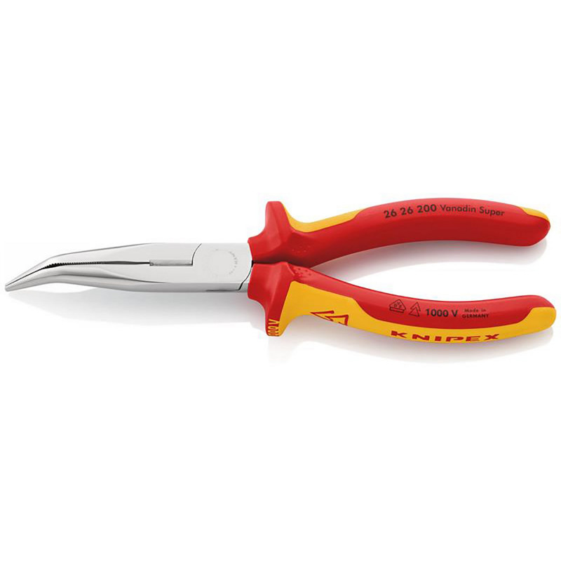 KNIPEX 26 26 200 SB Snipe Nose Side Cutting Pliers Insulated with Multi-Component Grips, 200mm